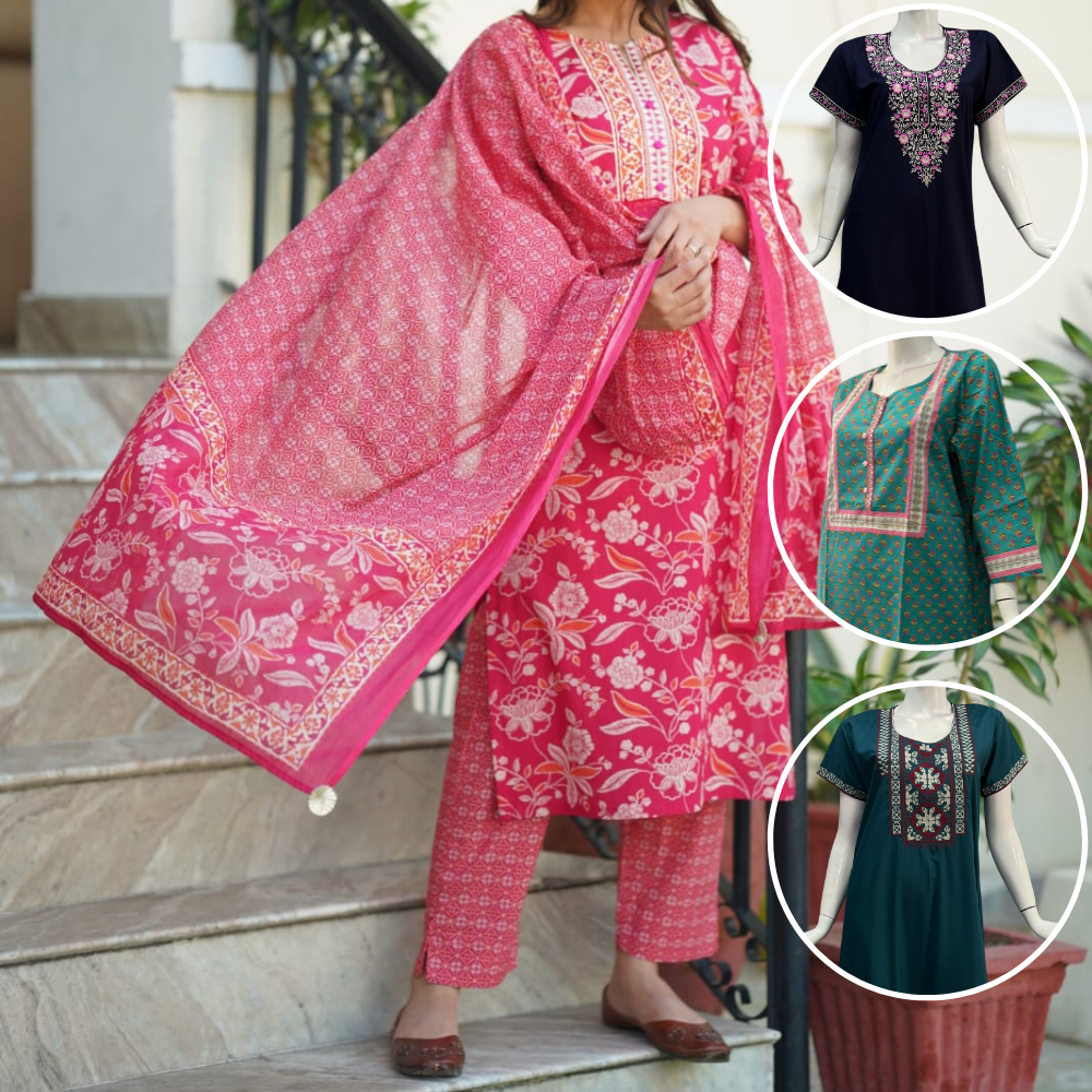 Buy Stylo Jaipur Fashion Night Suit Kurtis Women/Girls Cotton Short Flower  Print Kurti And Palazzo (Blue_Kj-35-M) at Amazon.in